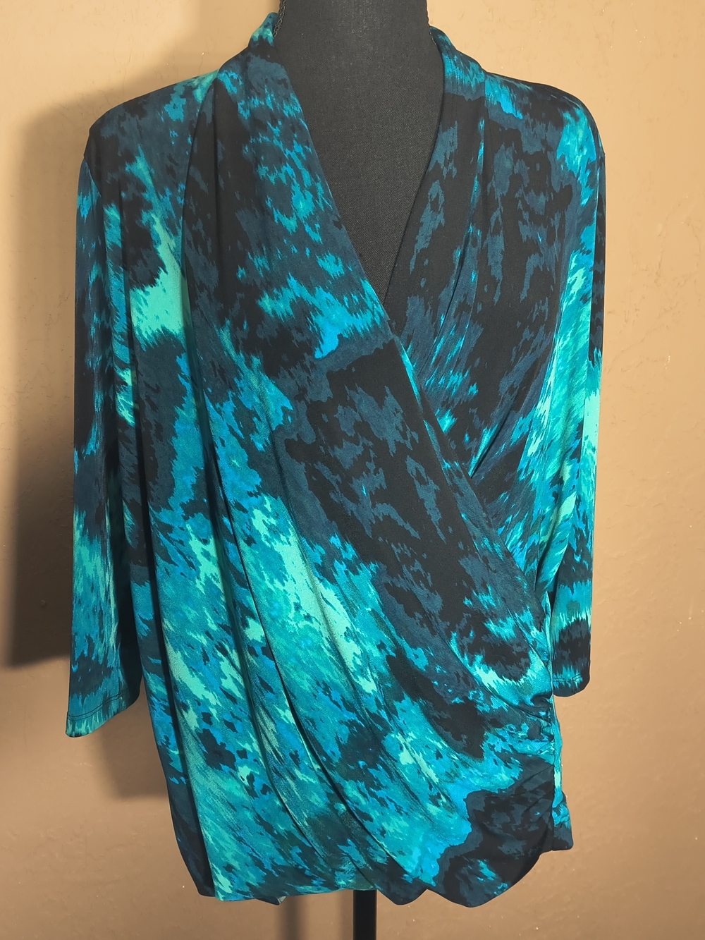 Vince Camuto Women's Faux Wrap Blouse Teal & Black Size 2X
